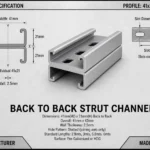 Back-to-Back Strut Channel 41x42mm — Compact back-to-back slotted strut channel (41×42 mm) formed from two 41×21 mm channels for medium-load MEP support, cable tray hangers, pipe routing, and modular framing in space-limited installations.