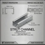 Strut Channel 41x21mm — Shallow-profile slotted strut channel (41×21 mm) for light-to-medium-duty MEP support, cable containment, and modular framing.