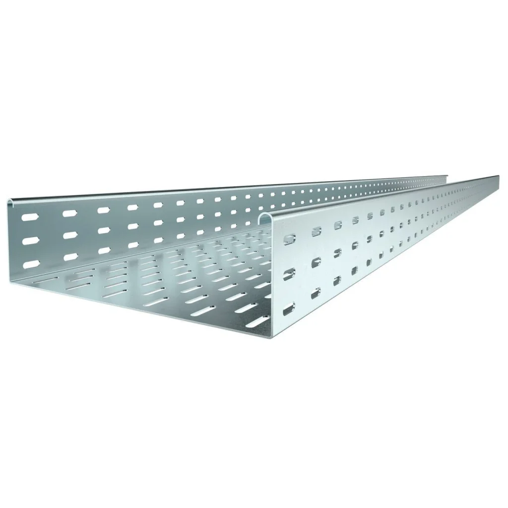 100mm Height Cable Tray — Available in hot-dip galvanized, fire-retardant powder coated, and standard powder coated finishes. Perforated design for heavy or medium-duty use.
