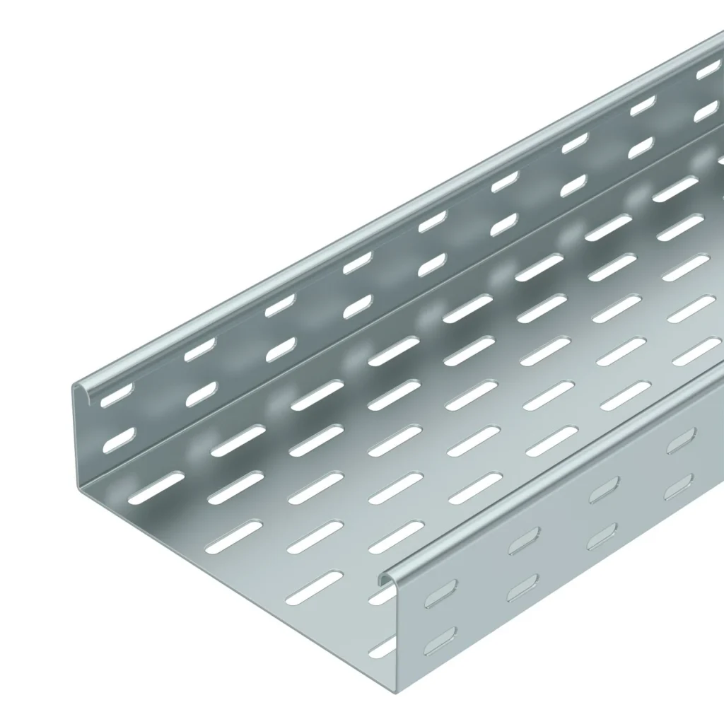 50mm Height Cable Tray — Available in hot-dip galvanized, fire-retardant powder coated, and standard powder coated finishes. Perforated design for heavy or medium-duty use.